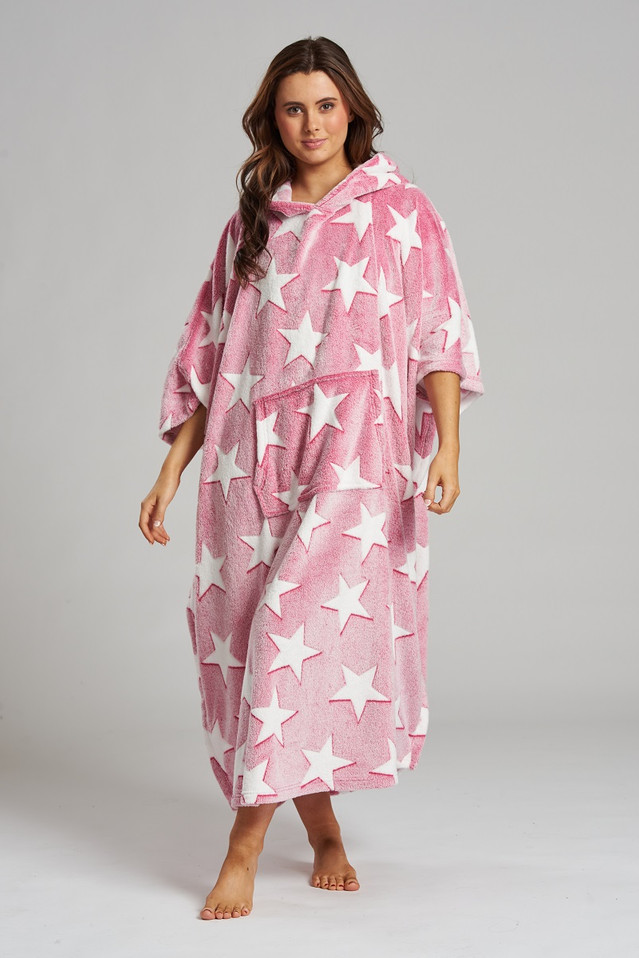 Pink Stars Luxury Fleece Oversize Poncho