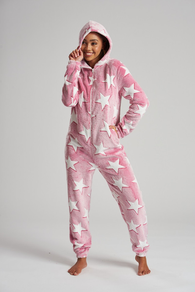 Pink Stars Luxury Fleece Hooded Onesie