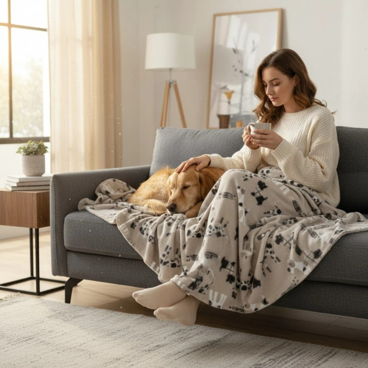 Dog Print Lightweight Fleece Blanket 120x150cm