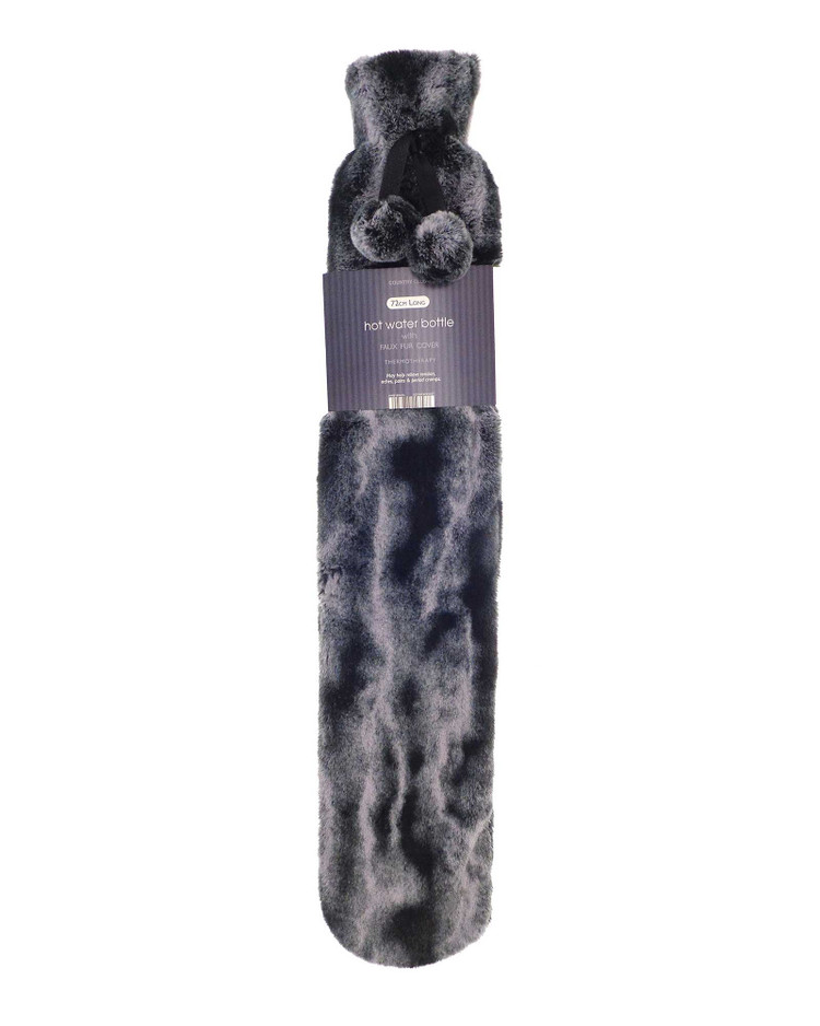 2 Tone Charcoal Faux Fur Long Hot Water Bottle