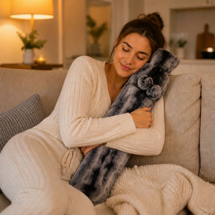 2Tone Charcoal Luxury Faux Fur Long Hot Water Bottle