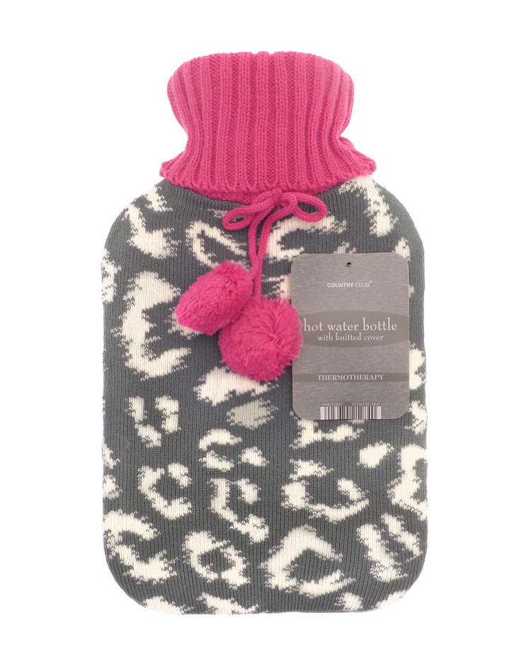 Grey Leopard Jacquard Knit Hot Water Bottle