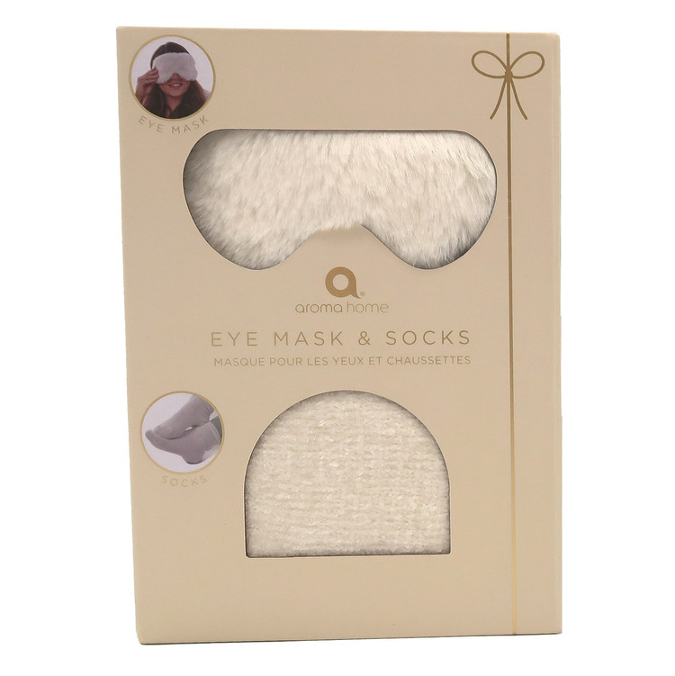 Cream Faux Fur Eye Mask & Socks Gift Set