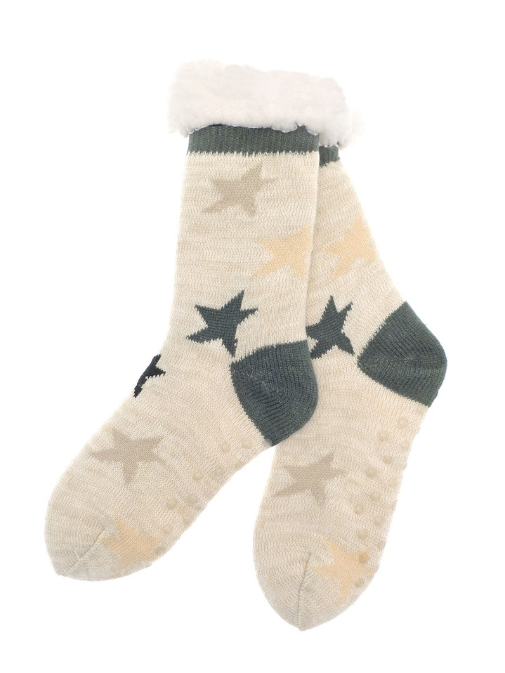 Cream Stars Sherpa Lined Slipper Socks