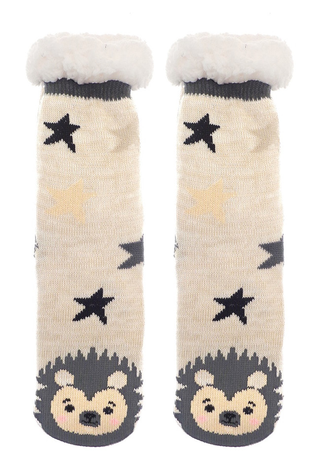 Cream Stars Lion Sherpa Lined Slipper Socks 