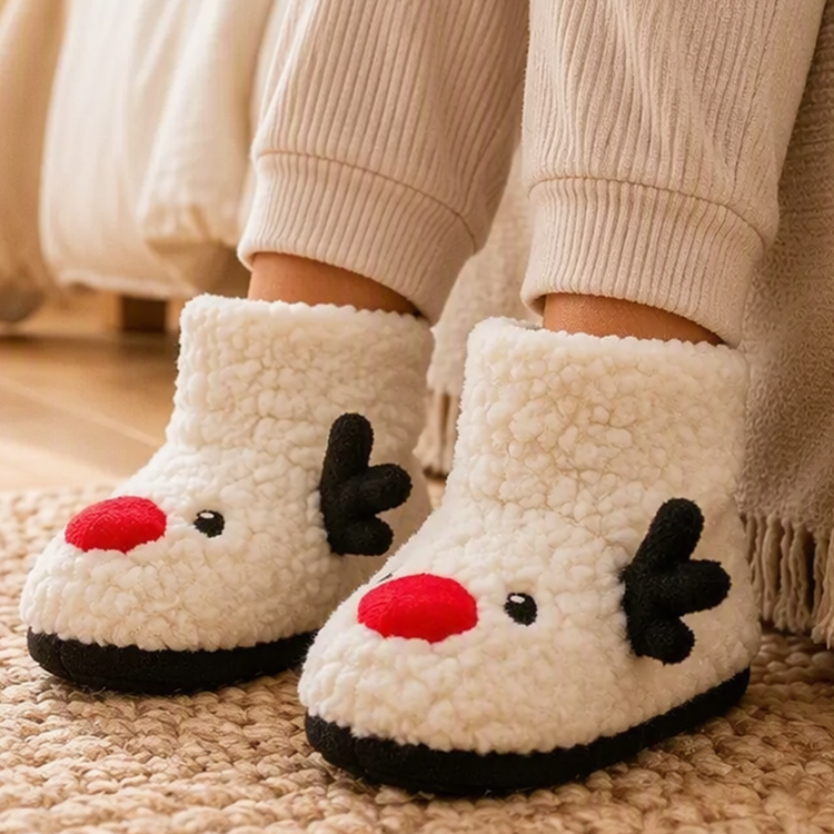 Festive Reindeer Toddlers Fleece Slipper Booties