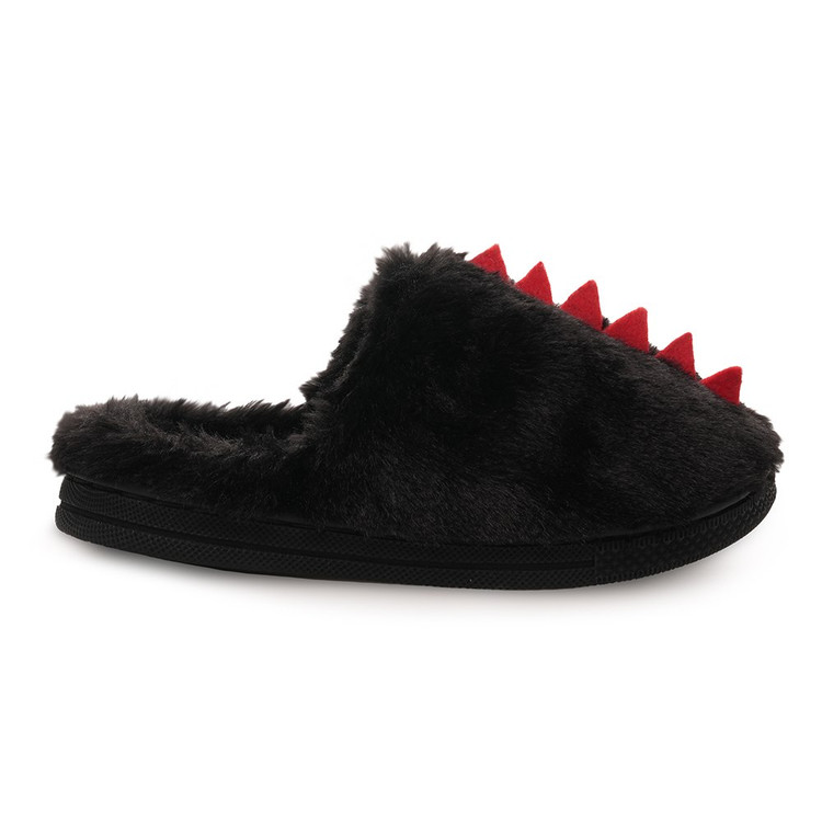 Black Dinosaur Plush Faux Fur Mule Slippers