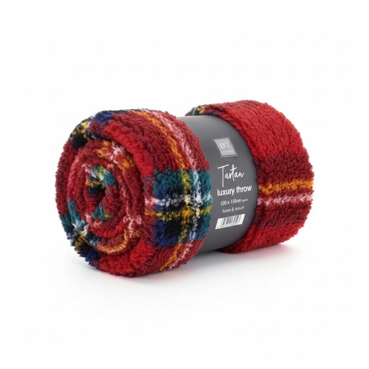 Red Tartan Sherpa Fleece Throw 120x150cm