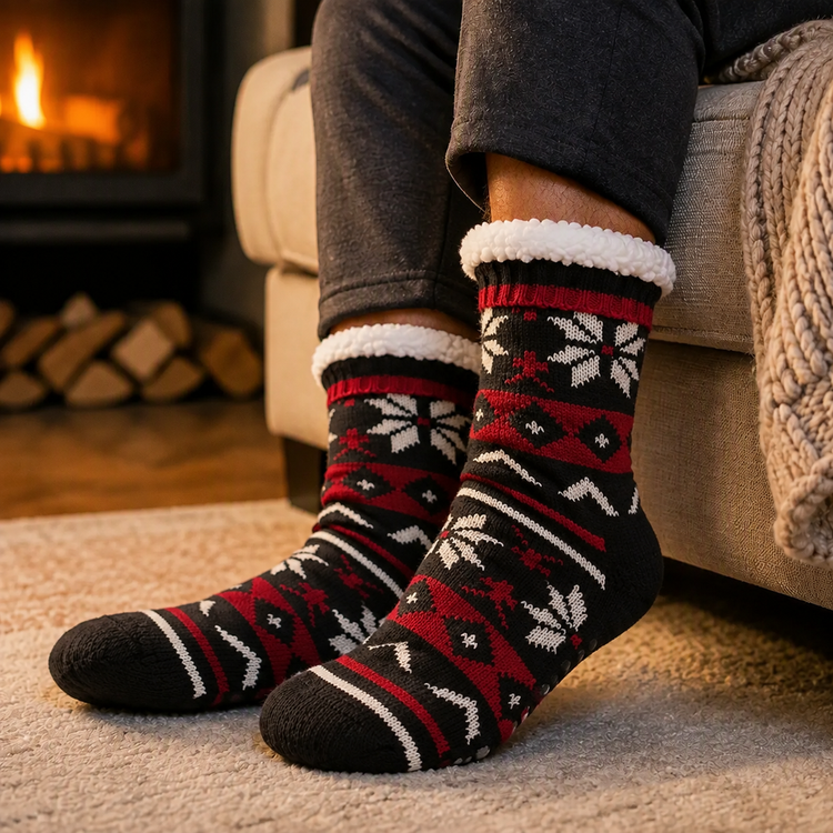 Navy Diamond Fairisle Sherpa Lined Slipper Socks