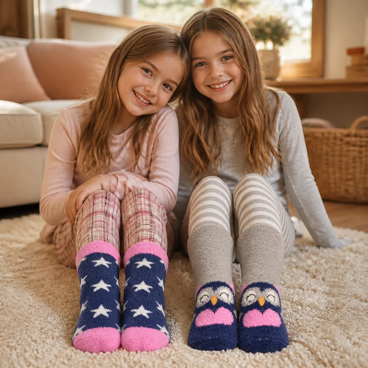 2pk Night Owl Brushed Chenille Slipper Socks