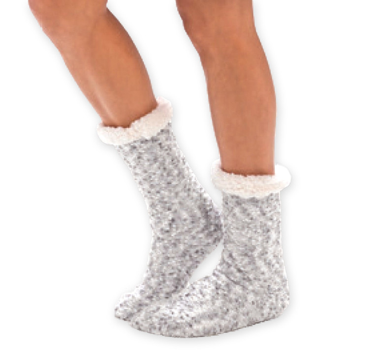 Grey Popcorn Chenille Knit Slipper Socks