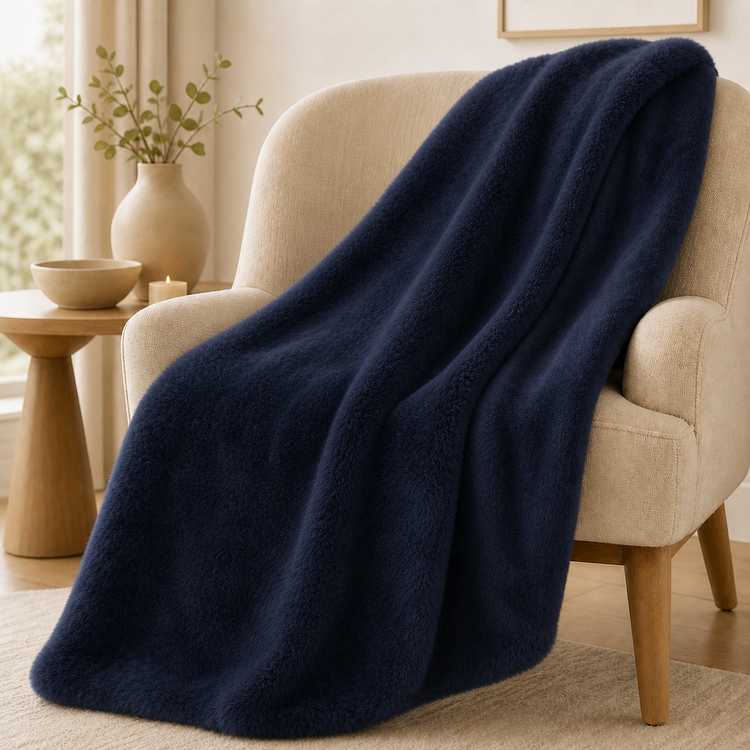 Tempo Navy Luxury Faux Fur Throw 120x150cm