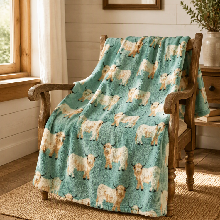 Highland Cows Flannel Fleece Throw 120x150cm