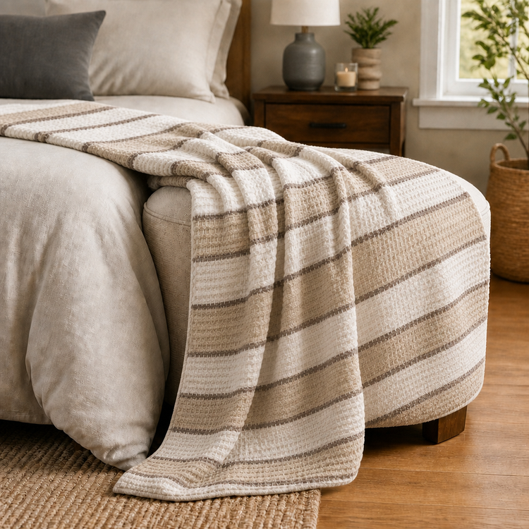 Evium Ecru Striped Recycled Fibres Throw 130x170cm