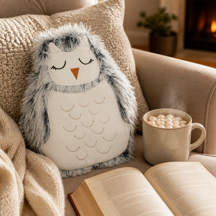 Grey Owl Furry Friend Novelty Hot Water Bottle