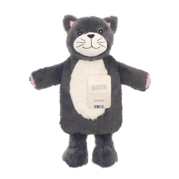 Grey Cat 3D Novelty Faux Fur Hot Water Bottle