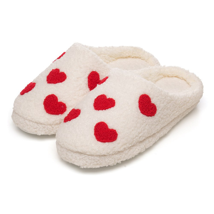 Lovehearts Cream Borg Fleece Mule Slippers Lovehearts Cream Borg Fleece Mule Slippers