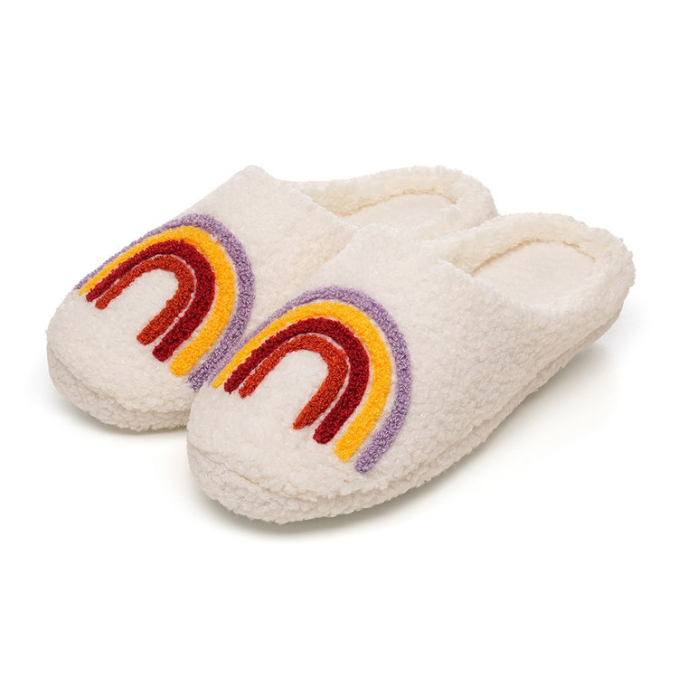 Rainbows Cream Borg Fleece Mule Slippers