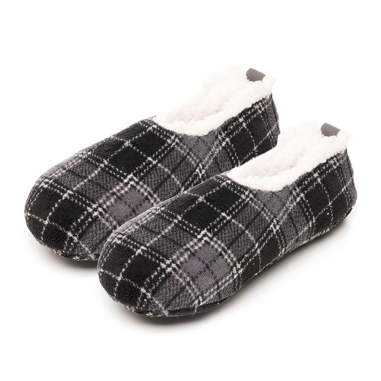 Grey Check Fleece Soft Sole Footsie Slippers Grey Check Fleece Soft Sole Footsie Slippers