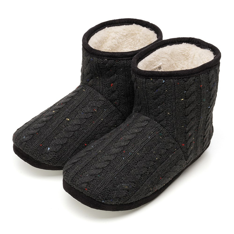 Mens Black Speckled Cable Knit Slipper Boots Mens Black Speckled Cable Knit Slipper Boots