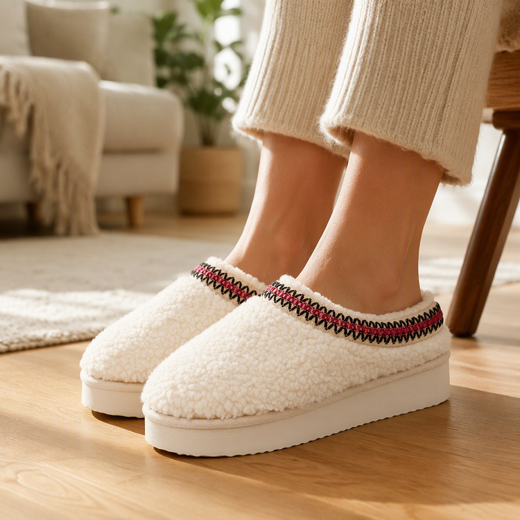 Cream Borg Fleece Chunky Sole Mule Slippers