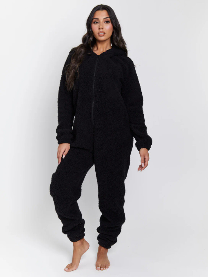 Black Large Teddy Ears Sherpa Onesie 