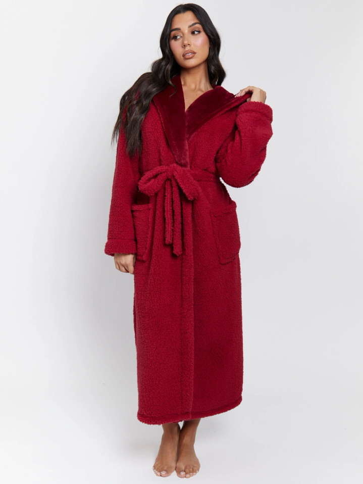 Burgundy Sherpa Luxury Lined Hood Maxi Robe