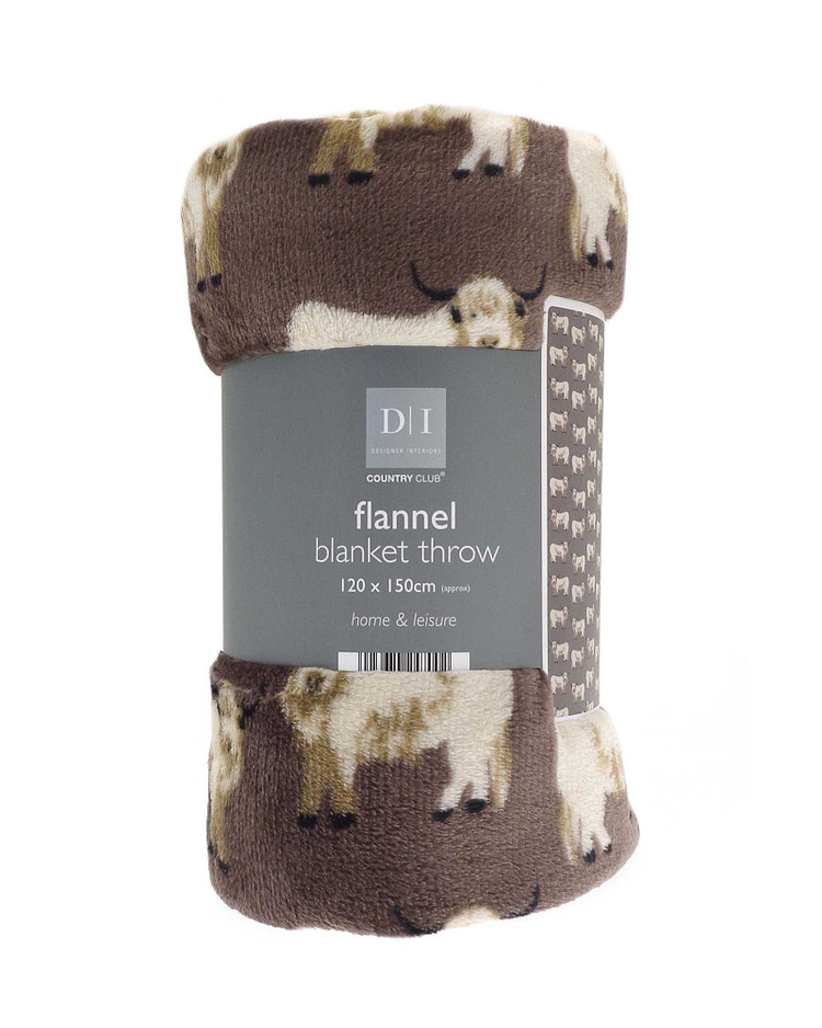 Brown Highland Cows Flannel Fleece Throw 120x150cm