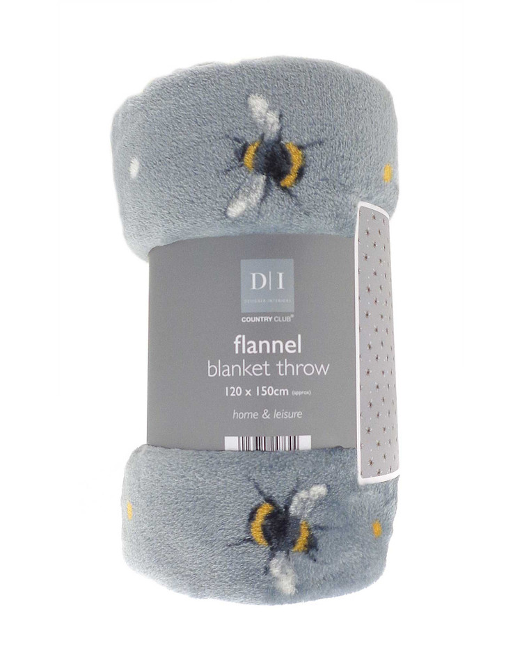Bumble Bees Grey Flannel Fleece Throw 120x150cm