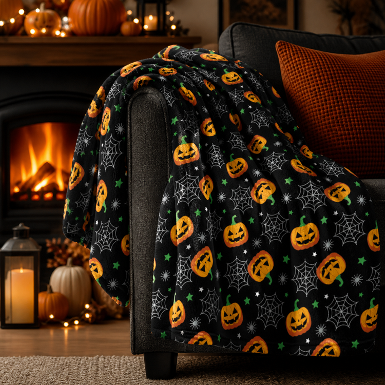 Halloween Pumpkins Lightweight Fleece Blanket