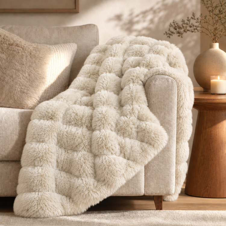Vienna Plain Cream Luxury Faux Fur Throw 120x150cm