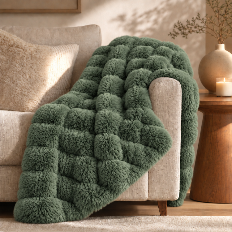 Vienna Plain Green Luxury Faux Fur Throw 120x150cm