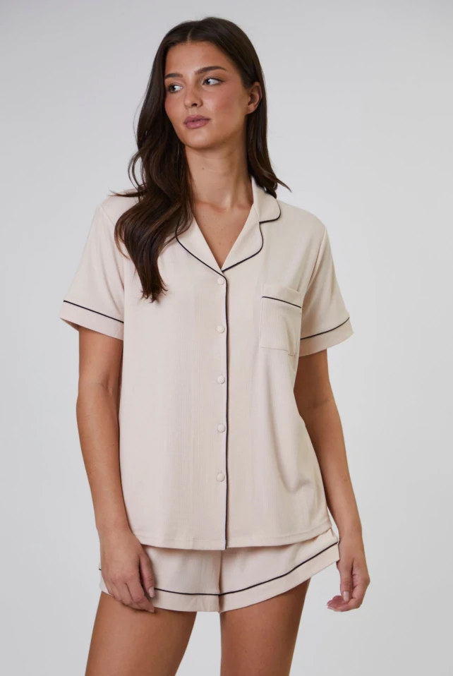 Loungeable Doze Vanilla Rib Jersey Short Pyjama Set