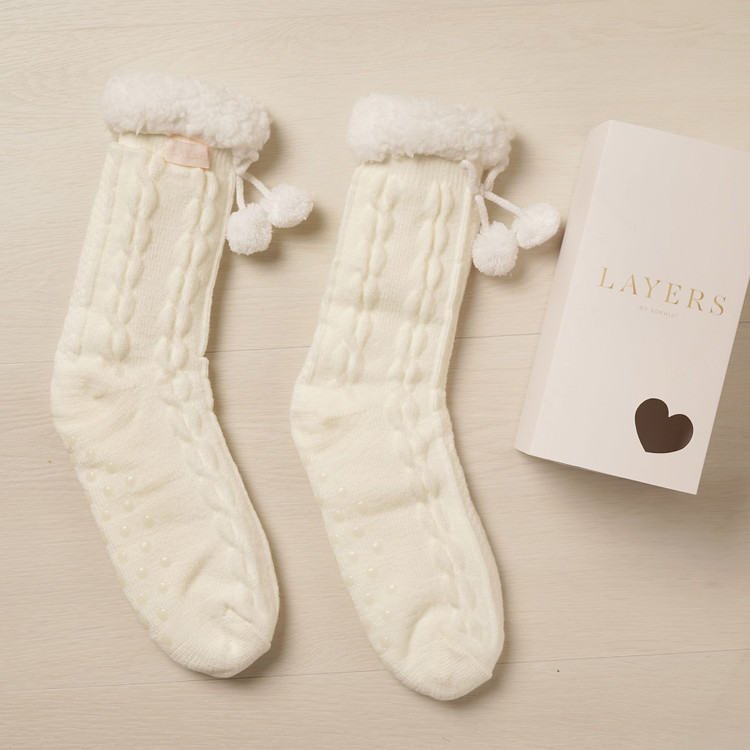 Sophia Layers Ivory Chunky Slipper Socks Gift Boxed