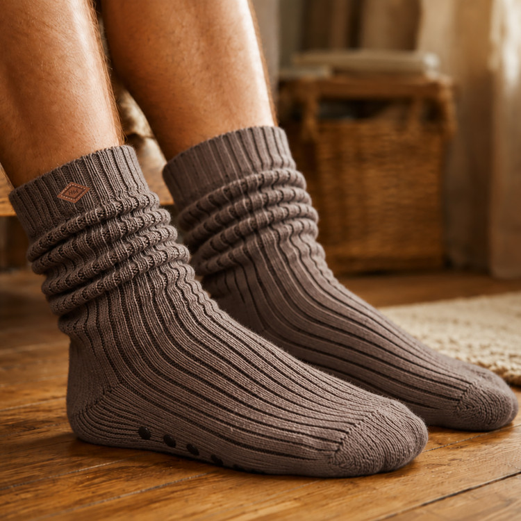Harvey Makin Grey Chunky Slipper Socks Gift Boxed