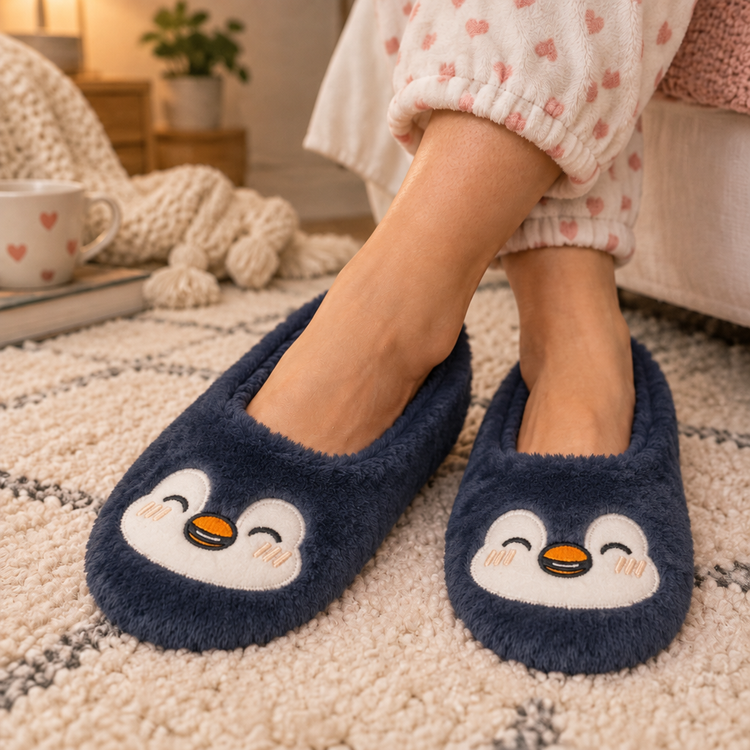 Penguin Faux Fur Soft Sole Ballerina Slippers