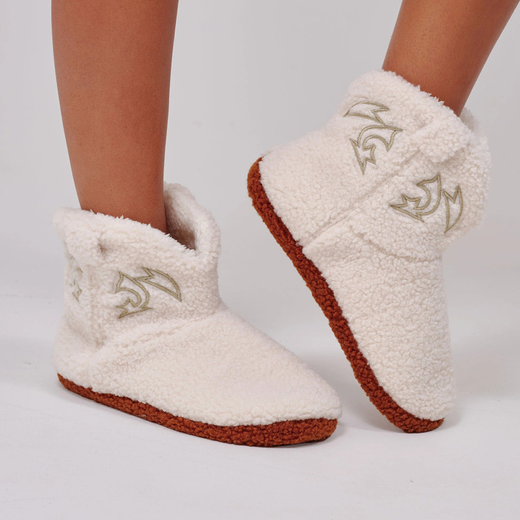 Cream Borg Fleece Cowboy Slipper Boots