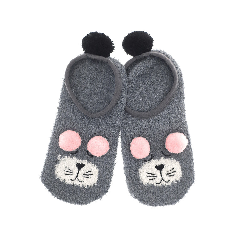 Grey Cat Design Non Slip Footsie Socks