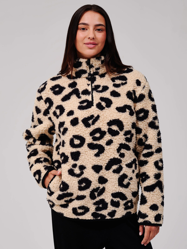 Leopard Borg Fleece Quarter Zip Lounge Jumper