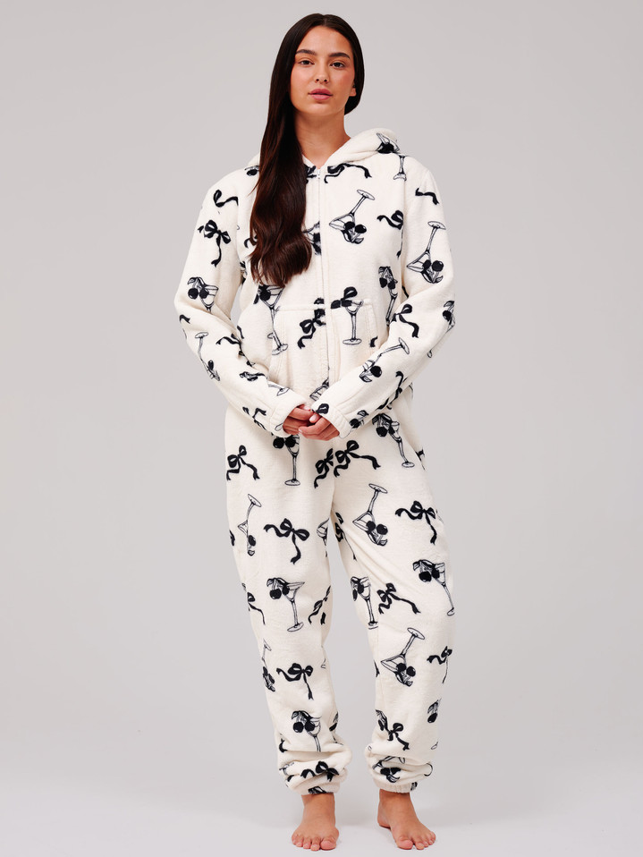 Monochrome Martini Bows Fleece Hooded Onesie