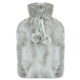 Silver Two Tone Faux Fur Pompom Trim 2L Hot Water Bottle