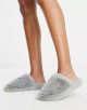 Grey Faux Fur Chunky Sole Mule Slippers