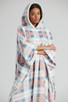 Pink & Blue Check Fleece Oversize Poncho