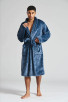 Blue Geometric Flannel Fleece Collared Bath Robe