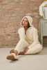 Beige Cable Cut Borg Fleece Hooded Onesie