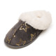 Brown Faux Fur Gold Foil Star Mule Slippers