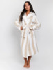 Mink & White Stripe Sherpa Fleece Hooded Midaxi Robe
