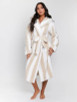 Mink & White Stripe Sherpa Fleece Hooded Midaxi Robe
