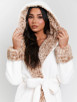 White Leopard Faux Fur Trim Hooded Maxi Robe