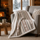 Beige Nordic Hearts Sherpa Back Plush Throw 150x200cm